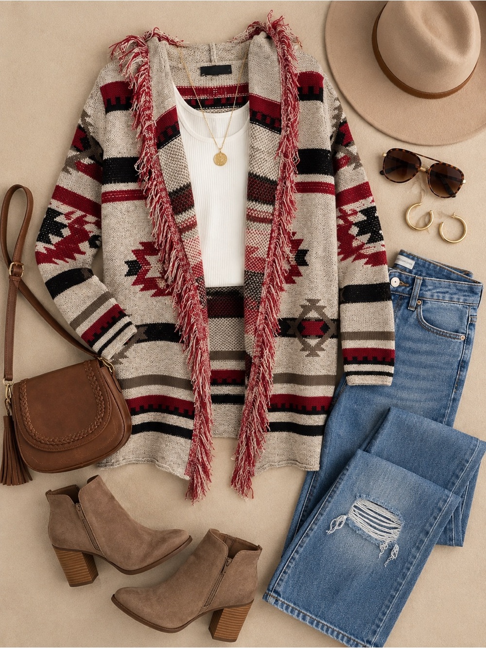 Absolutely Famous Southwestern Fringe Cardigan Sweater